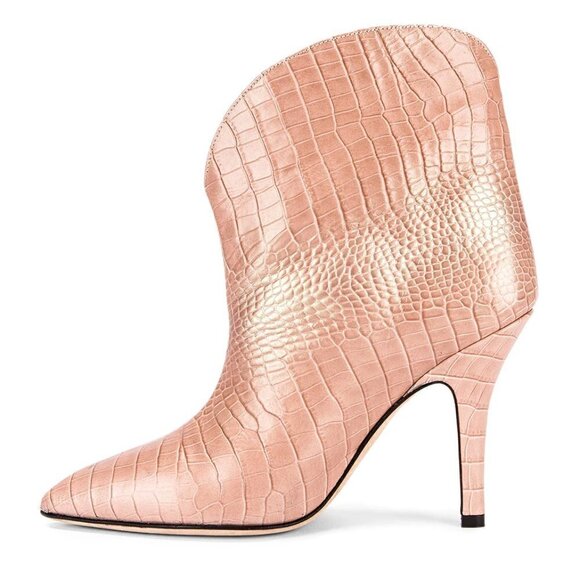 New PARIS TEXAS Iridescent Moc Croco Rounded Stiletto Ankle Boot Barbie Pink 8.5 - Picture 4 of 15